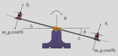 Free-body diagram of the dual-BLDC seesaw