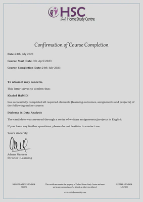 Diploma in Data Analysis Certificate