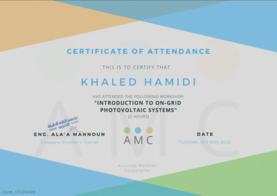 INTRODUCTION TO ON-GRID PHOTOVOLTAIC SYSTEMS Certificate